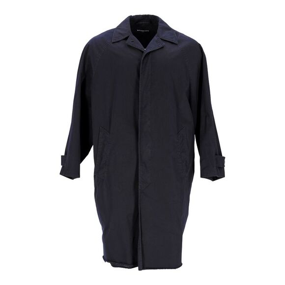 Balenciaga Knee-Length Carcoat in Navy Cotton